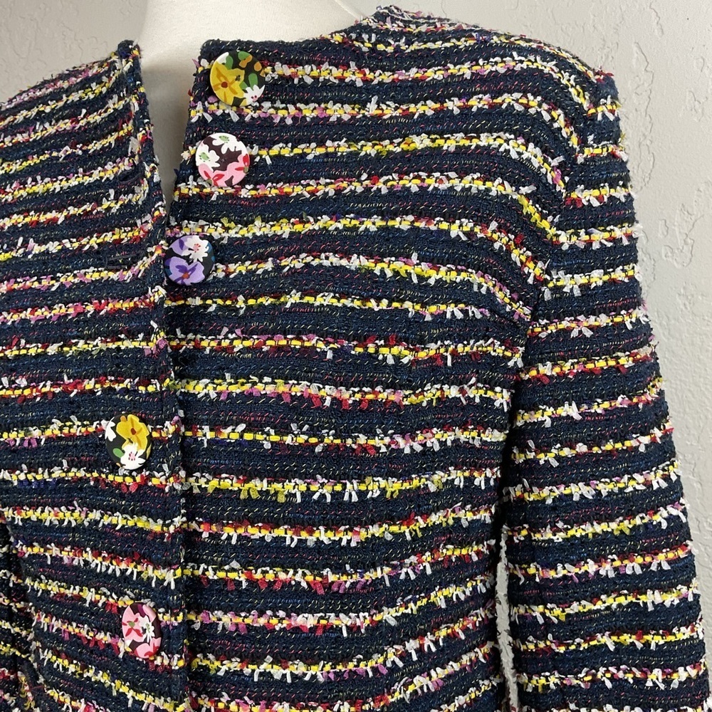 CAbi Headline Topper Button Down Coat Navy and Multicolor Tweed Sz 4